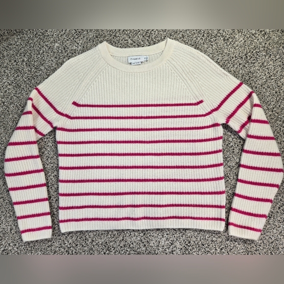 Evereve Cashmere Campbell Stripe Pullover Cream & Pink Sweater Size XS Relaxed - Picture 2 of 12